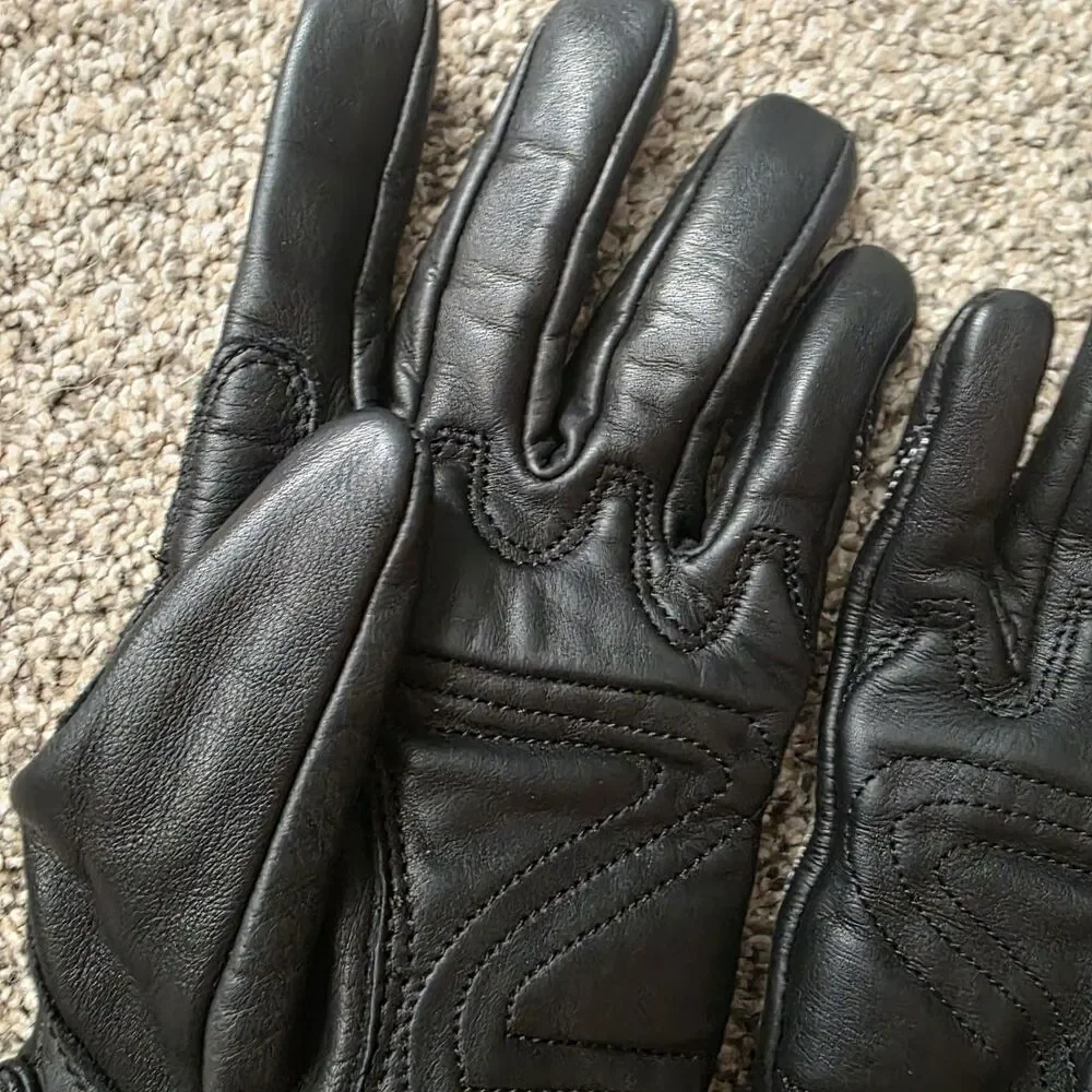 Womens Leather Black Motorcycle Riding Gloves Size Medium Flame Design